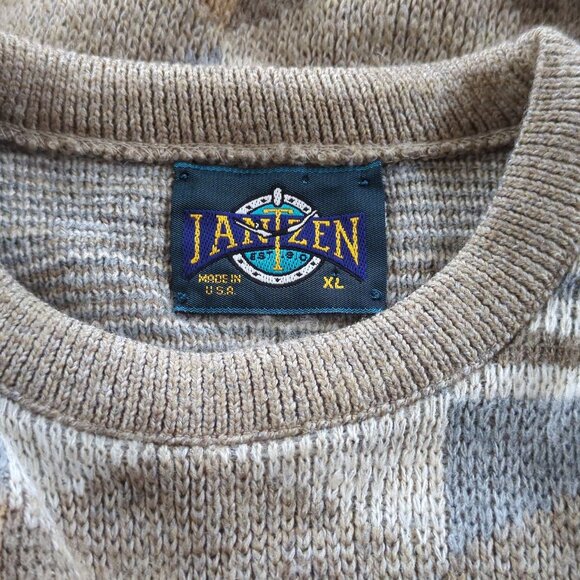 Vintage Janzen Sweater XL Brown Gray Sweater Geometric Diamond Pattern Knit - Picture 6 of 15